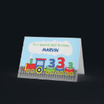 Half Brother 3rd Birthday Colourful Train on Track Card<br><div class="desc">With this card you would be able to send loads of birthday fun to your dear half-brother who is about to celebrate his 3rd birthday soon enough. Get a copy of this and personalize the front with his name.</div>