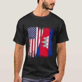 Half Cambodian Flag Vintage Cambodia Usa Gift For T-Shirt