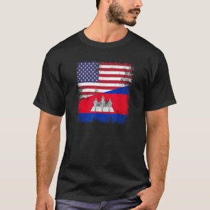 Half Cambodian Flag Vintage Cambodia USA Gift T-Shirt