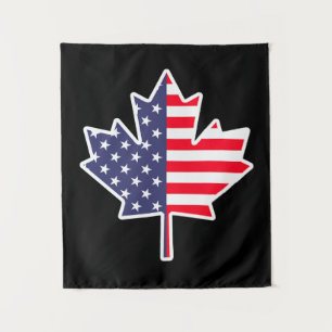 Half Canadian American: Canada USA Maple Leaf Flag Tapestry