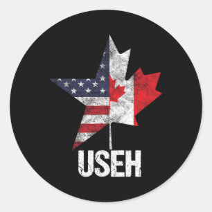 Half Canadian American Useh Canada Usa Flag United Classic Round Sticker