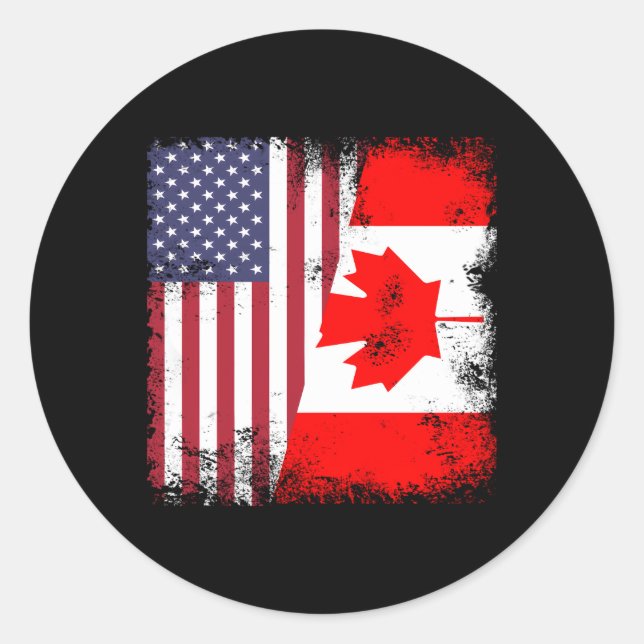 Half Canadian Flag Canada Usa Classic Round Sticker (Front)