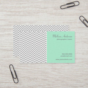 Half Chevron Pattern Grey and Mint Business Card