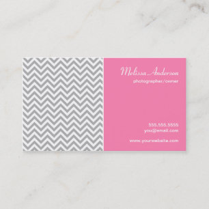 Half Chevron Pattern Grey and Pink Business Card