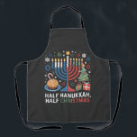 Half Christmas Half Hanukkah Christmukkah Funny Apron<br><div class="desc">Christmas Hanukkah mashup, menorah Christmas, interfaith holiday humour, Chrismukkah, funny Jewish Christmas, holiday crossover, Jewish humour, festive dual holiday, Christmas 2025, Hanukkah 2025</div>