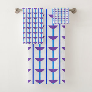 Half circles and stripes blue purple bath towel set