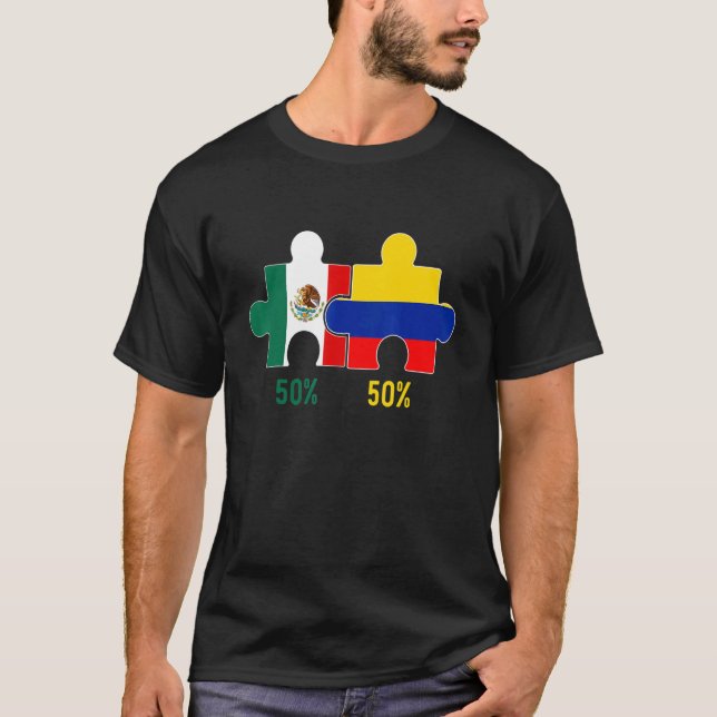 Half Colombian Half Mexican Flag Map DNA Mexico Co T-Shirt (Front)