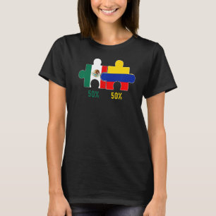 Half Colombian Half Mexican Flag Map Love Mexico C T-Shirt