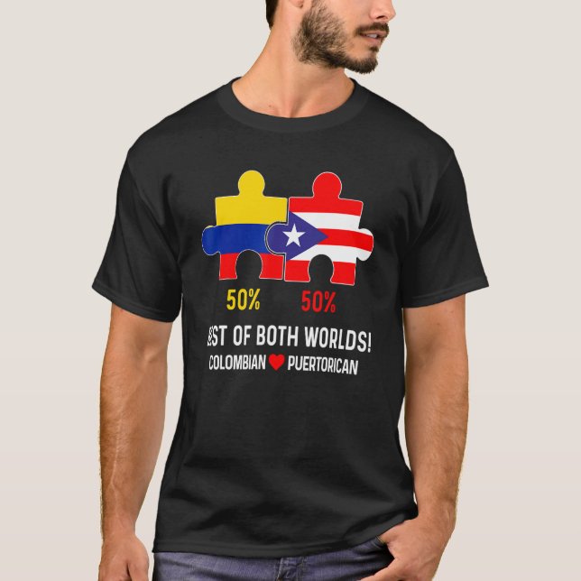 Half Colombian Half Puerto Rican Flag Map Boricua  T-Shirt (Front)