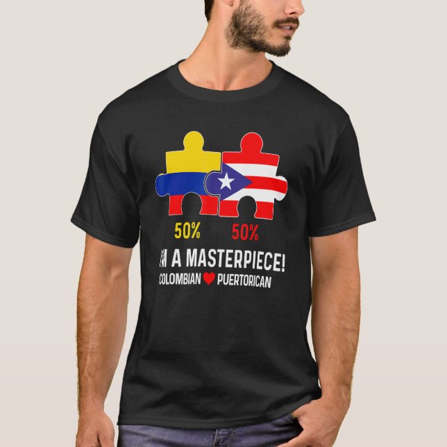 Half Colombian Half Puerto Rican Flag Map Boricua  T-Shirt (Front)