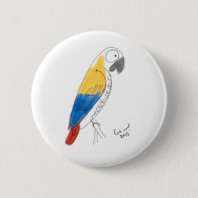half colour parrot 2 inch round button (Front)