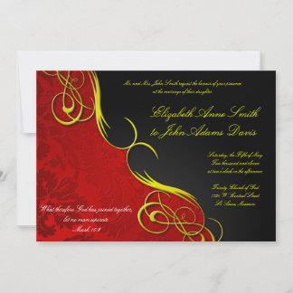 Half Damask Red/Black Wedding Invitation