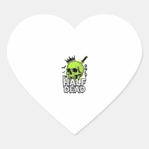 Half Dead Skull Halloween Vintage Engraving Shirt Heart Sticker