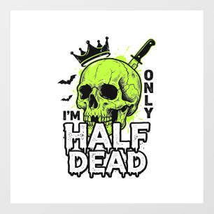 Half Dead Skull Halloween Vintage Engraving Shirt  Window Cling