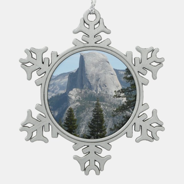 Half Dome from Panorama Trail I Snowflake Pewter Christmas Ornament (Front)