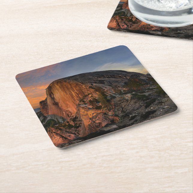 Half Dome Sunset - Yosemite Square Paper Coaster (Angled)