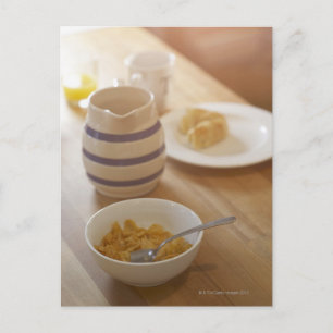Half eaten breakfast on kitchen table postcard