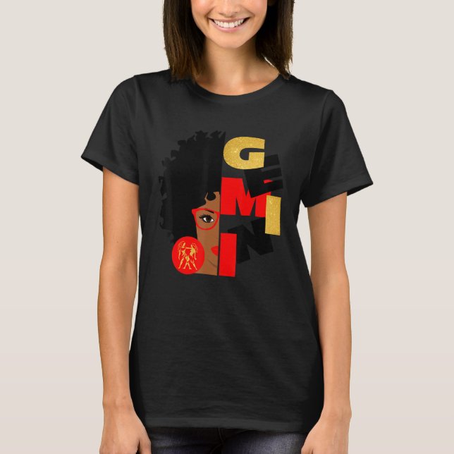 Half Face Gemini Black Queen Birthday  Zodiac Curl T-Shirt (Front)