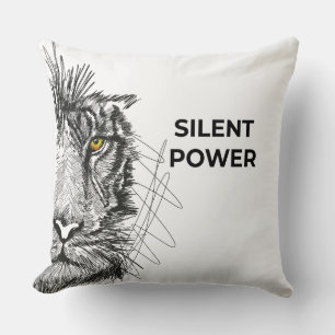 Half Face Lion Sketch Black Decorative Throw Pillow