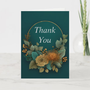 Half Floral Wreath on Dark Green Thank You Card