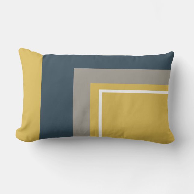 Half Frame Minimalist Mustard Navy Grey Lumbar Pillow (Front)