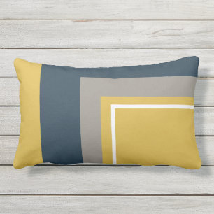 Half Frame Minimalist Mustard Navy Grey Lumbar Pillow