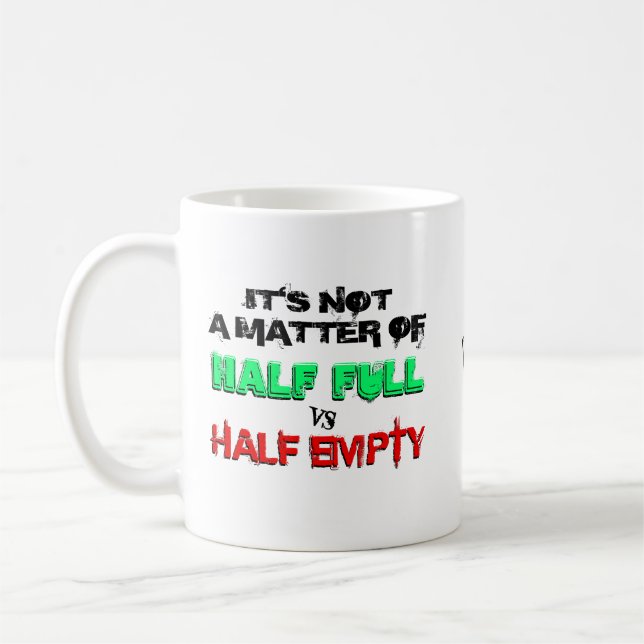 Half full vs half empty coffee mug (Left)