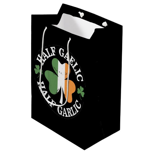 Half Gaelic Half Garlic Irish Italian St. Patricks Medium Gift Bag (Front Angled)