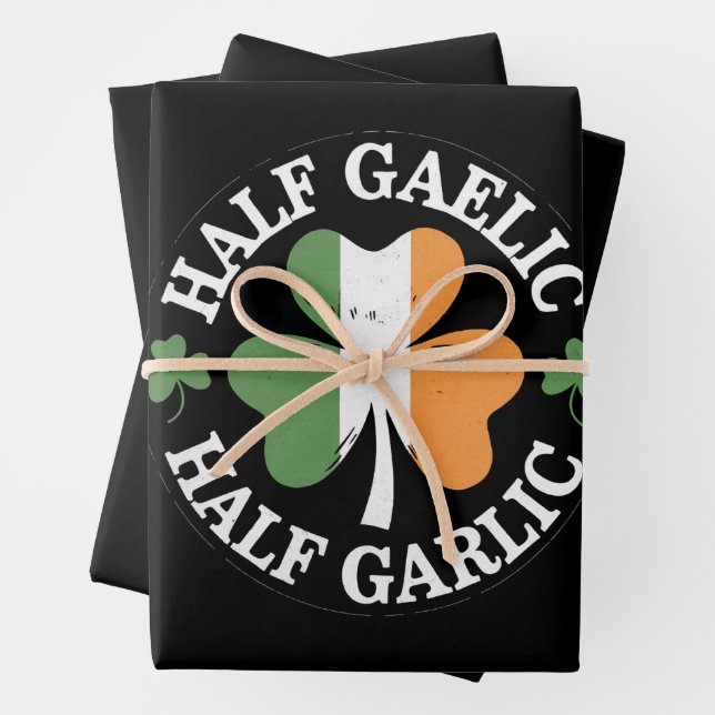 Half Gaelic Half Garlic Irish Italian St. Patricks Wrapping Paper Sheet (In situ)