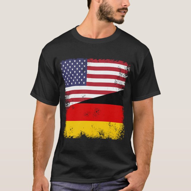 Half German Flag Vintage Germany USA T-Shirt (Front)
