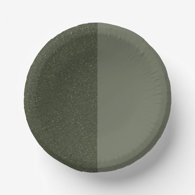 Half Glitter Half Matte Moss Green Paper Plate (Front)