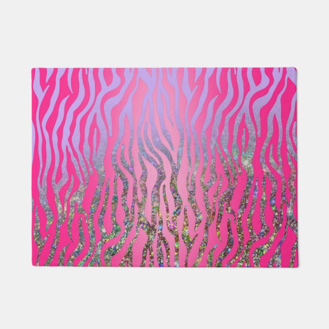 Half Glitter Pink Tiger Print Doormat (Front)
