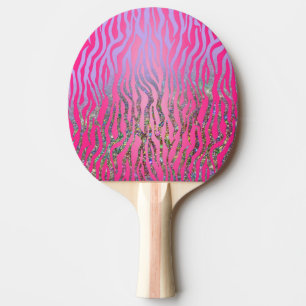 Half Glitter Pink Tiger Print Ping Pong Paddle