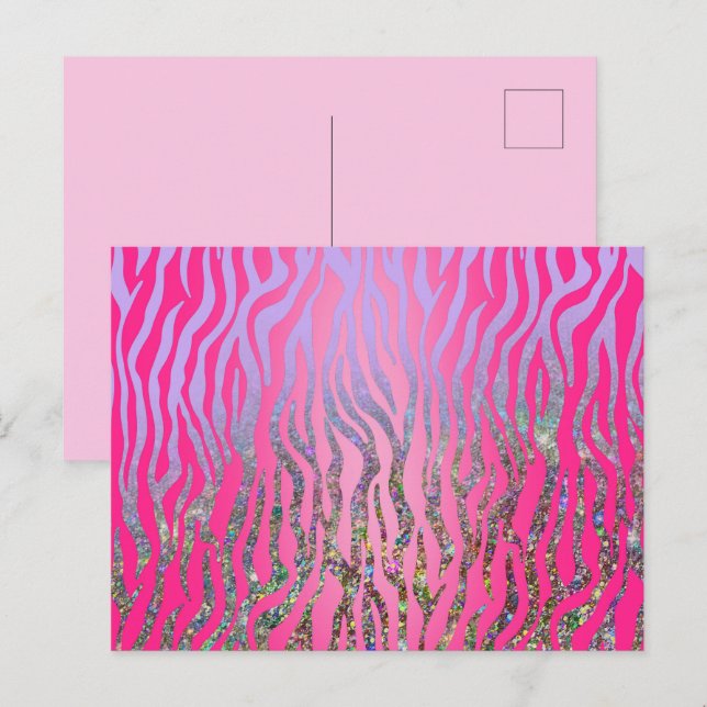 Half Glitter Pink Tiger Print Postcard (Front/Back)
