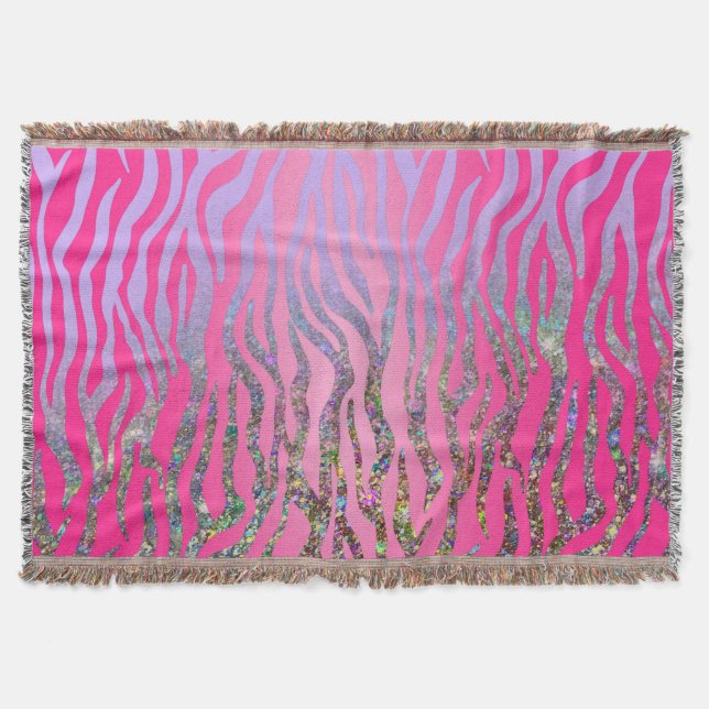Half Glitter Pink Tiger Print Throw Blanket (Front)