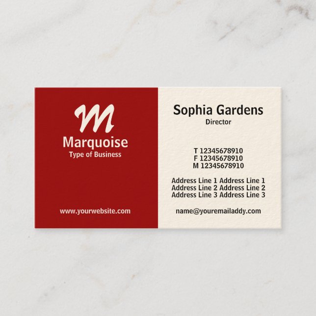 Half & Half - Maroon (Cream Card) Business Card (Front)