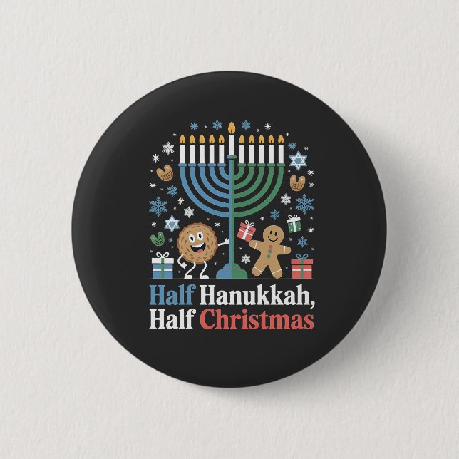 Half Hanukkah Half Christmas Funny Christmukkah  2 Inch Round Button (Front)
