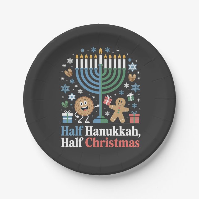 Half Hanukkah Half Christmas Funny Christmukkah  Paper Plate (Front)