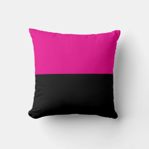 Half Hot Pink and Black Color Block Throw Pillow