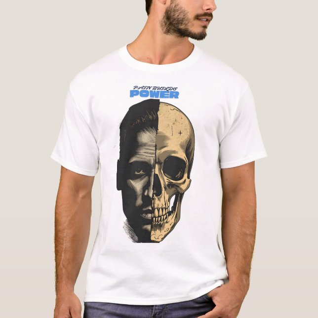 Half Human Half Skull Power Graphic T-Shirt (Front)