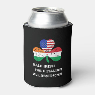 Half Irish Half Italian All American Flag Shamrock Can Cooler