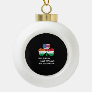 Half Irish Half Italian All American Flag Shamrock Ceramic Ball Christmas Ornament