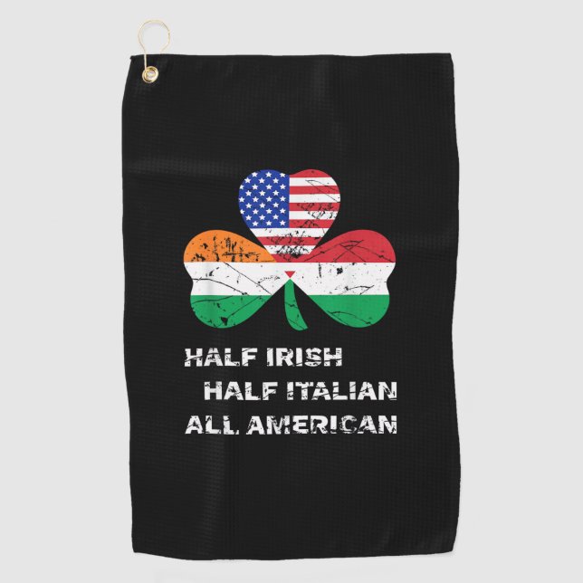 Half Irish Half Italian All American Flag Shamrock Golf Towel (Front)