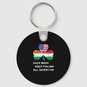 Half Irish Half Italian All American Flag Shamrock Keychain