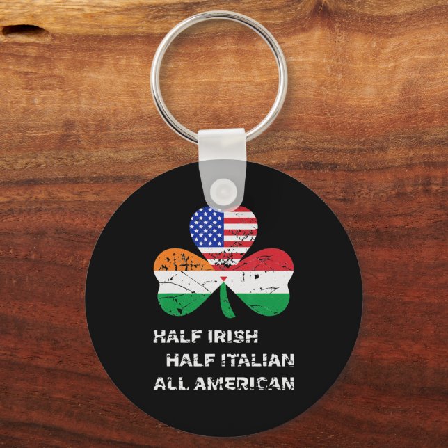 Half Irish Half Italian All American Flag Shamrock Keychain (Front)