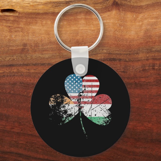 Half Irish Italian American flag shamrock Heritage Keychain (Front)