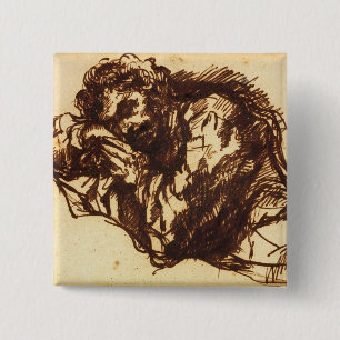 Half length portrait of a man bending over 2 inch square button