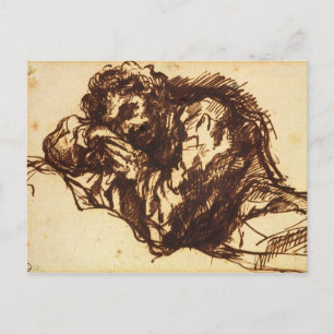 Half length portrait of a man bending over postcard