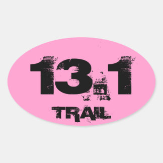 Half Marathon 13.1 Trail Oval Decal Black On Pink Oval Sticker