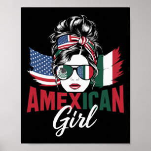 Half Mexican Half American Usa Flag Mexico America Poster